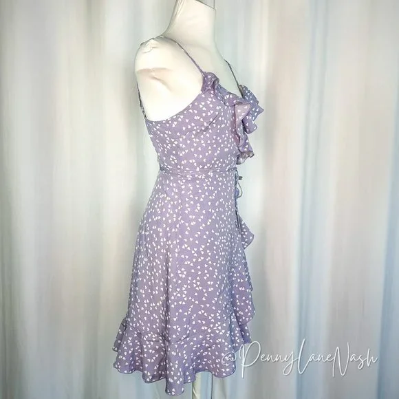 SHEIN Ruffle Trim Allover Heart Knot Side Wrap Cami Dress Purple - Picture 6 of 12